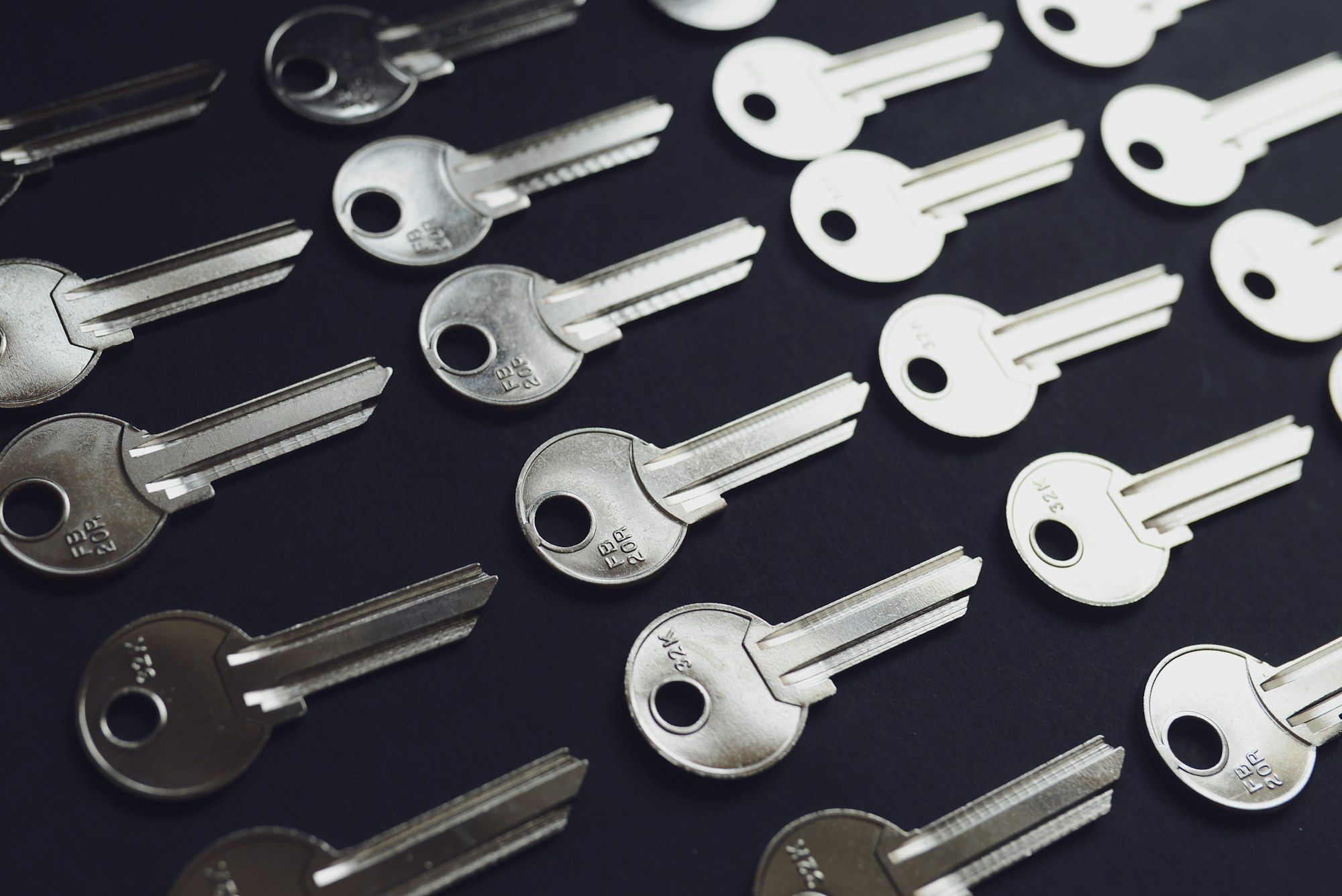 Rows of key blanks ready for cutting, Monument Locksmiths Penrith